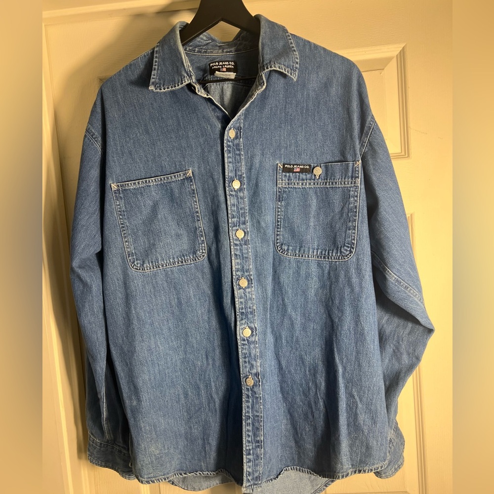 Vintage Polo Jeans Ralph Lauren Denim Worker Button Down Shirt Size XL Ranch